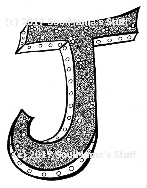 Tiny bubbles capital letter j coloring page j digital download printable pdf adult coloring printable alphabet anti