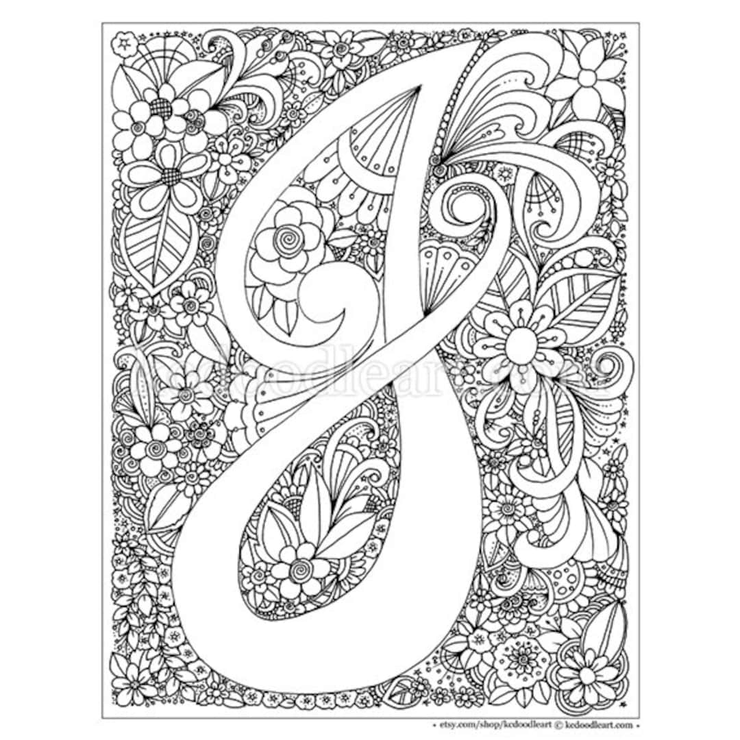 Instant digital download adult coloring page letter j instant download