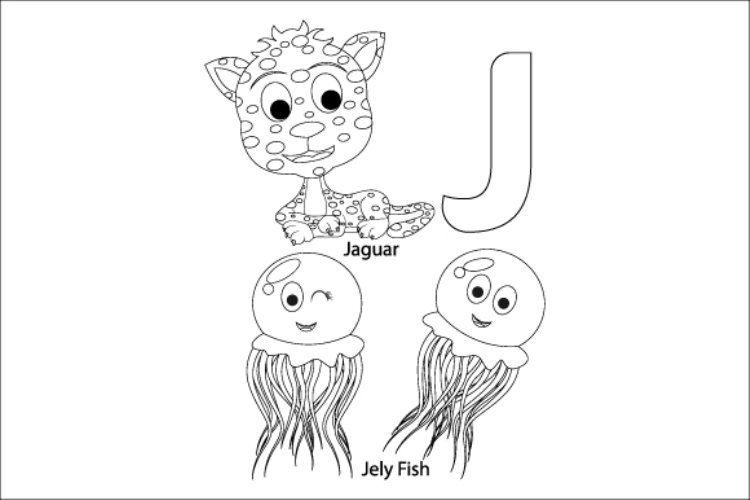 Coloring sheet from letter j for kids