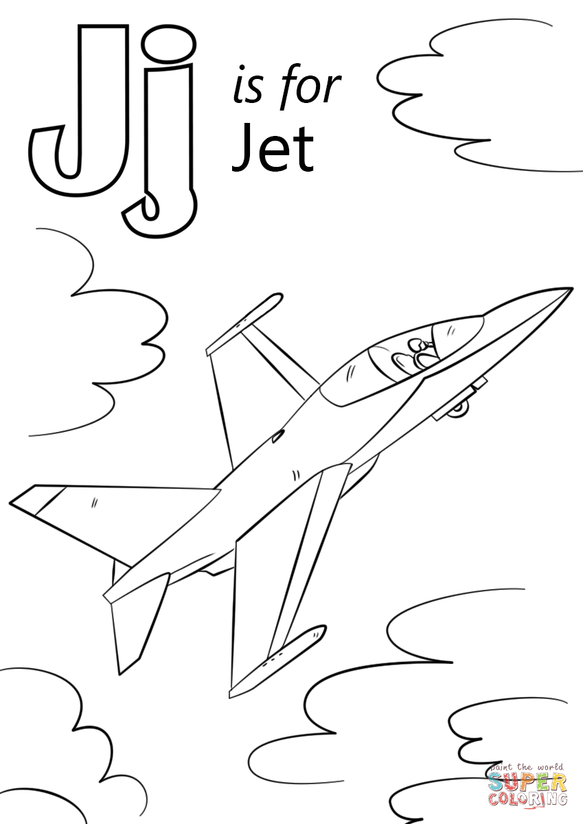 Letter j is for jet coloring page free printable coloring pages