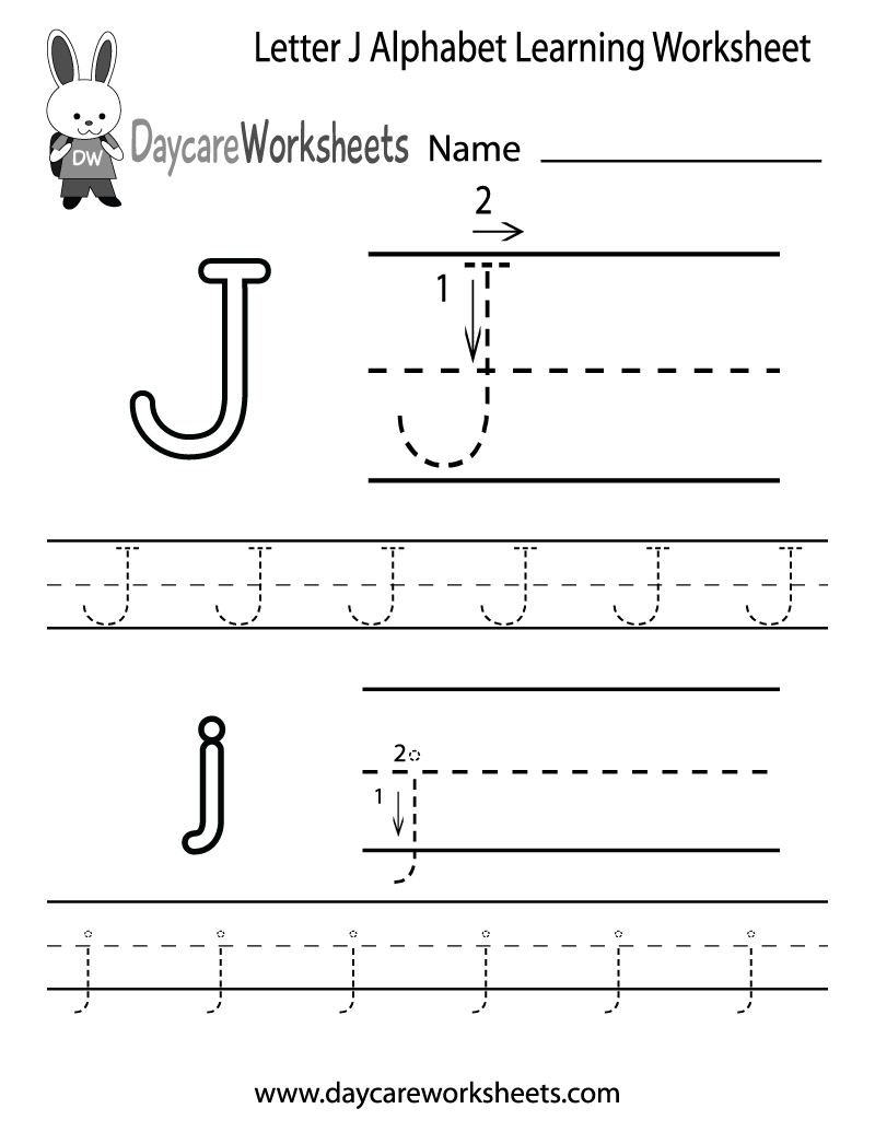 Free letter j alphabet learning worksheet for preschool