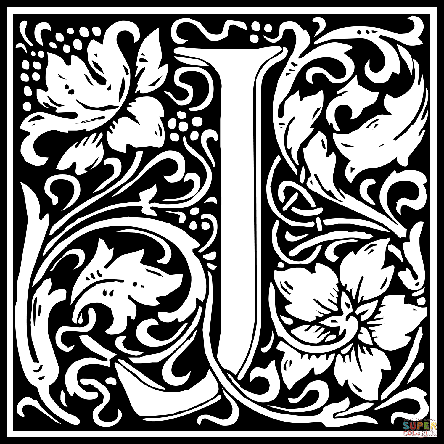 William morris letter j coloring page free printable coloring pages