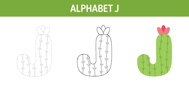 Premium vector alphabet j tracing and coloring worksheet for kids