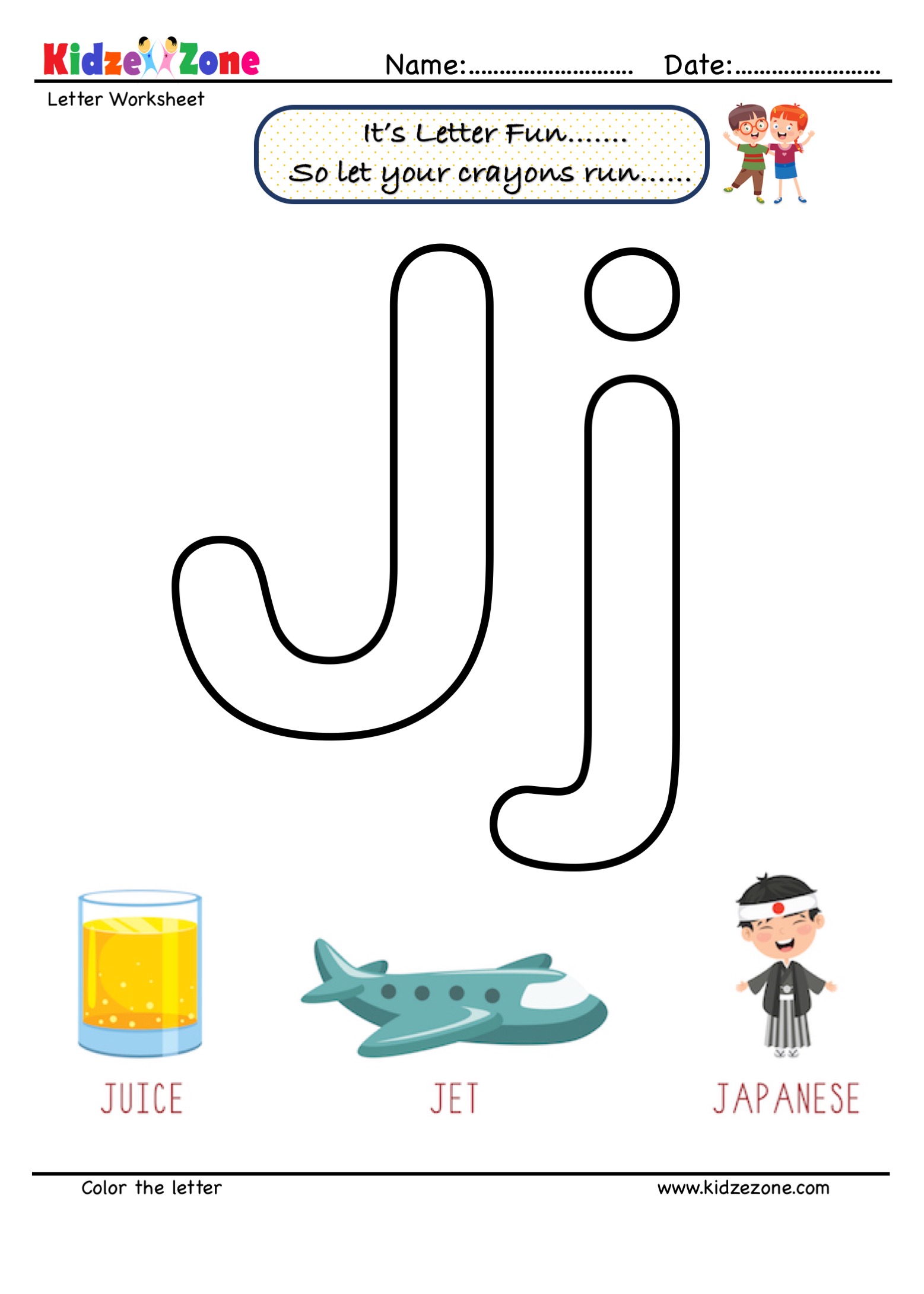 Letter j coloring worksheet