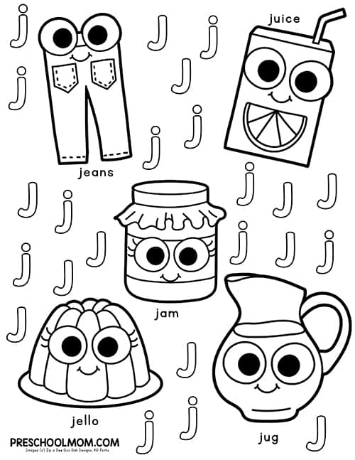 Letter j preschool printables