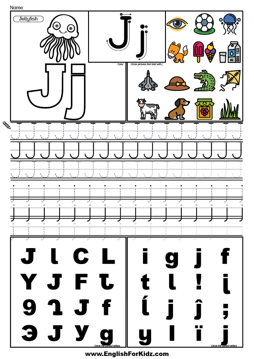 English for kids step by step letter j worksheets flash cards coloring pages