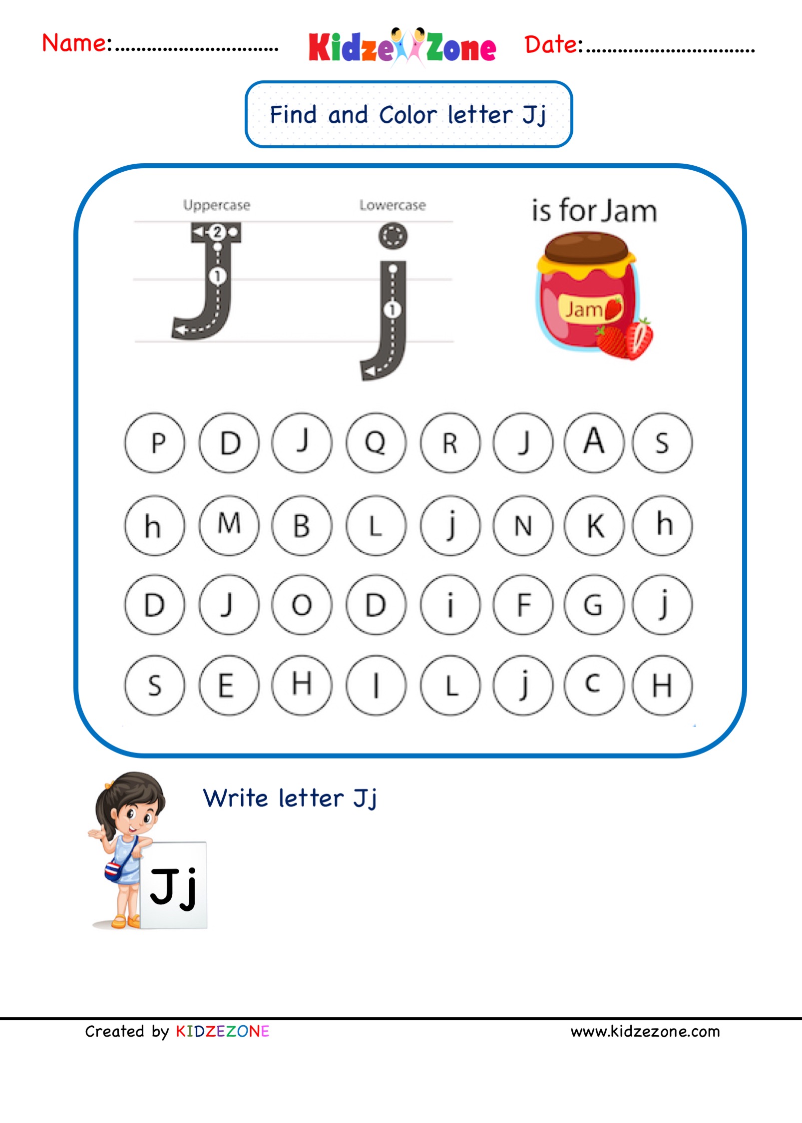 Kindergarten letter j worksheets