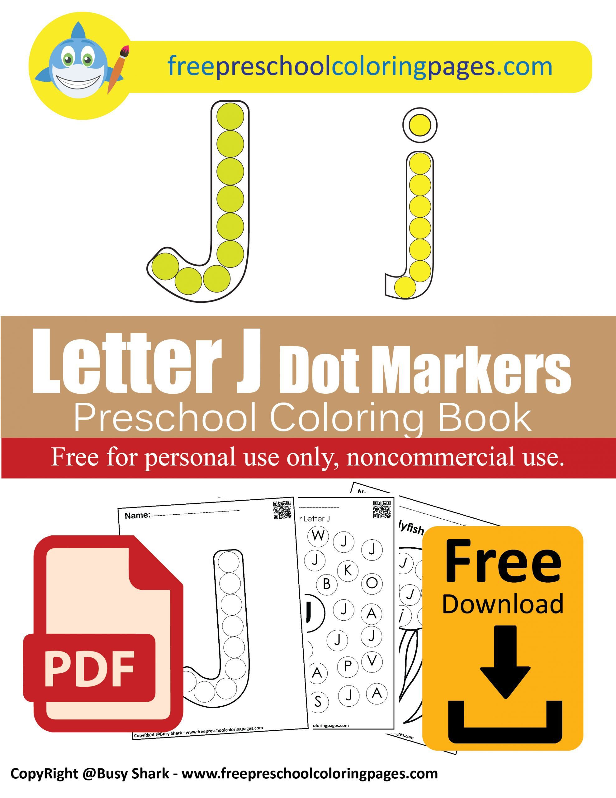 Letter j dot markers free coloring pages