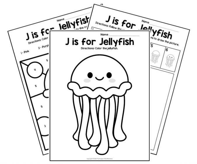 Free printable j is for jellyfish letter j worksheets