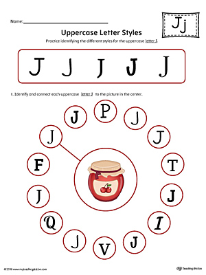 Uppercase letter j styles worksheet color