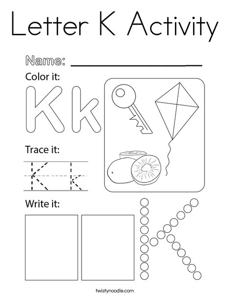 Letter k activity coloring page