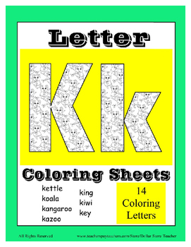 Alphabet coloring pages for the letter k beginning sound pictures for k