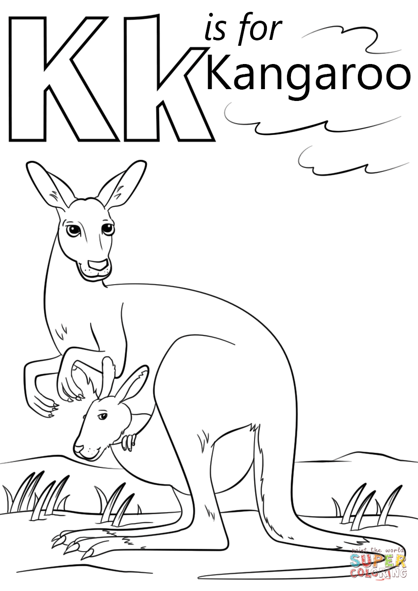 K is for kangaroo coloring page free printable coloring pages