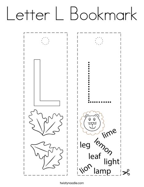 Letter l bookmark coloring page