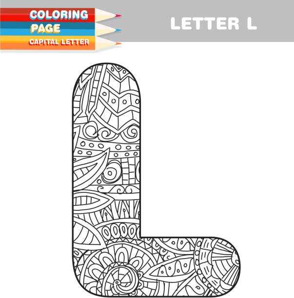 Adult coloring book capital letters hand drawn template stock illustration