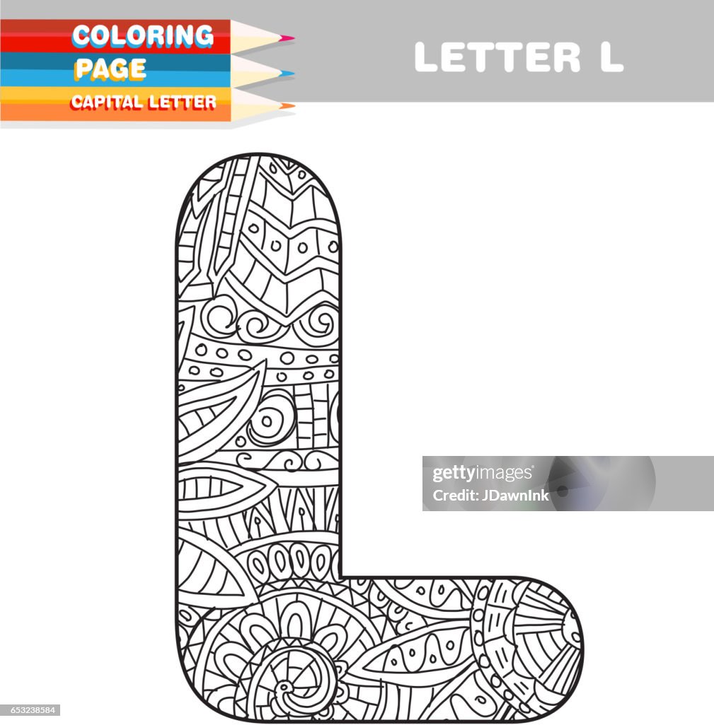 Adult coloring book capital letters hand drawn template high