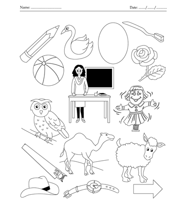 Color the picture which end with letter l printable coloring worksheet