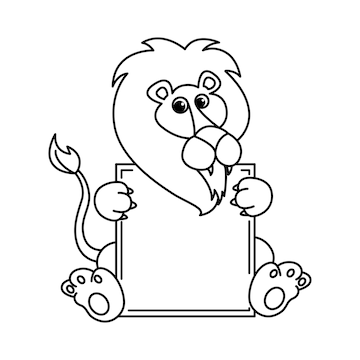 Premium vector board template with cute lion cartoon characters vector illustration for kids coloring book