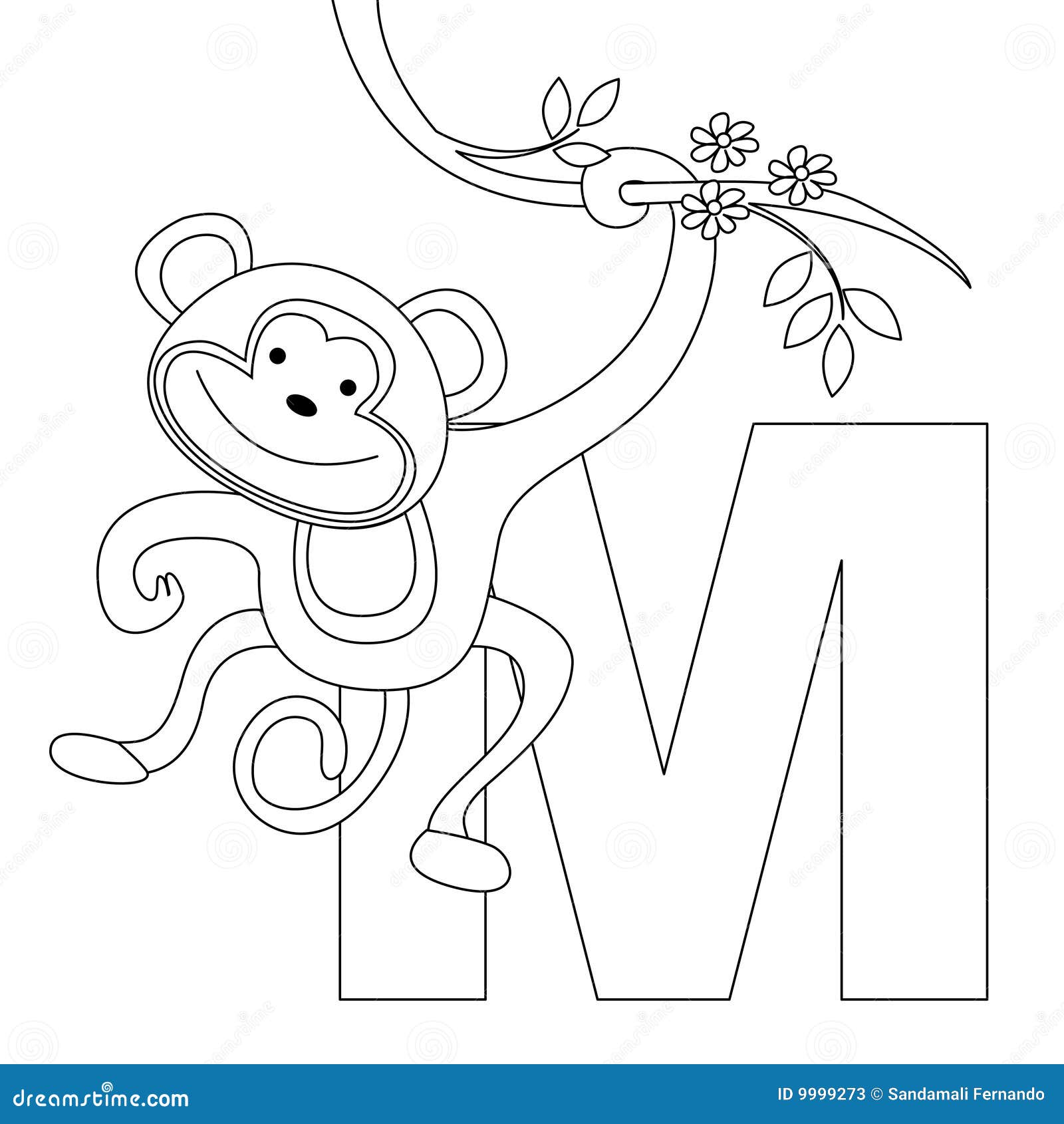 Animal alphabet m coloring page stock vector