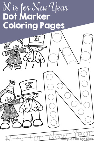 N is for new year dot marker coloring pages