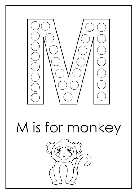 Premium vector learning english alphabet for kids letter m dot marker activity