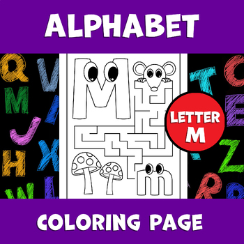 Alphabet coloring page letter m maze abc letters back to school activity