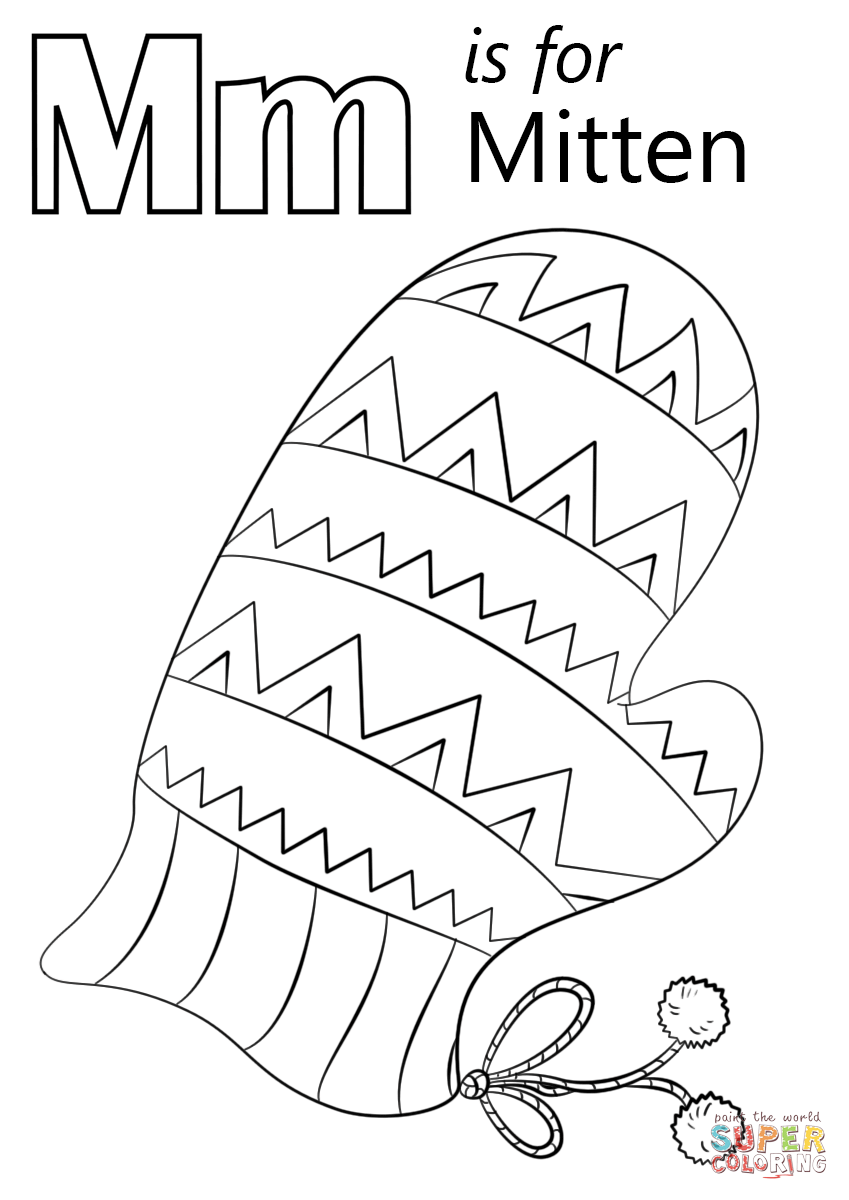 Letter m is for mitten coloring page free printable coloring pages