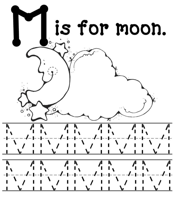 M is for moon letter tracing page preschool worksheets letter m worksheets writing worksheets kindergarten