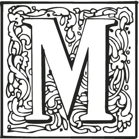 Letter m with ornament coloring page free printable coloring pages