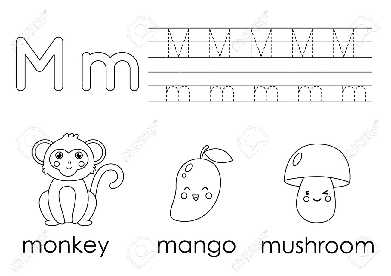 Tracing alphabet letters for kids learning letter m black and white worksheet royalty free svg cliparts vectors and stock illustration image