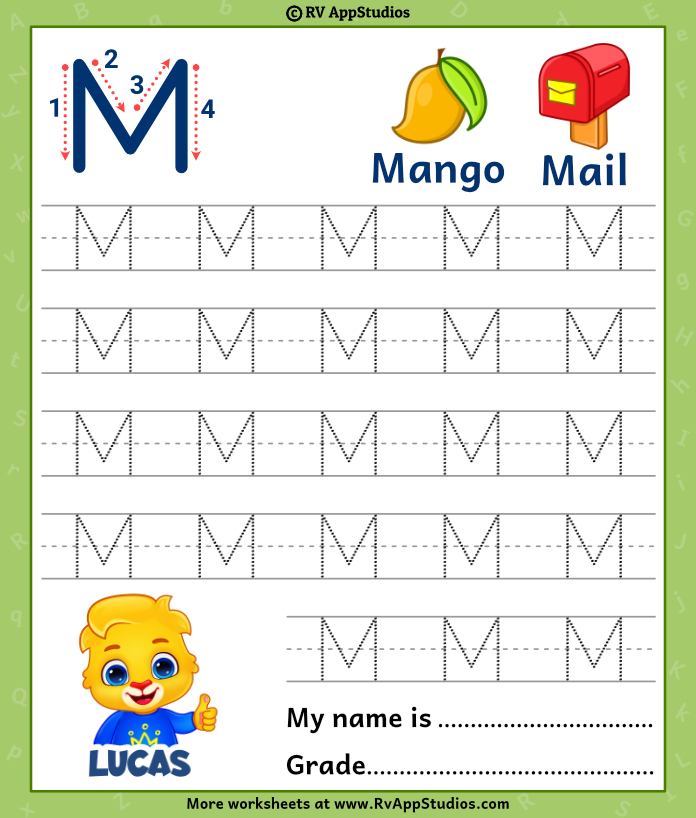 Capital letter m tracing worksheet trace uppercase letter m