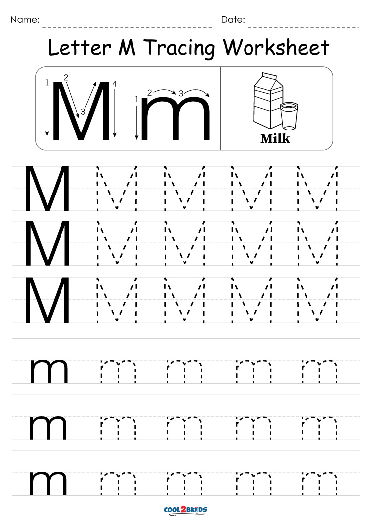 Free printable letter m tracing worksheets