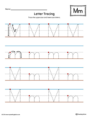 Letter m tracing printable worksheet color