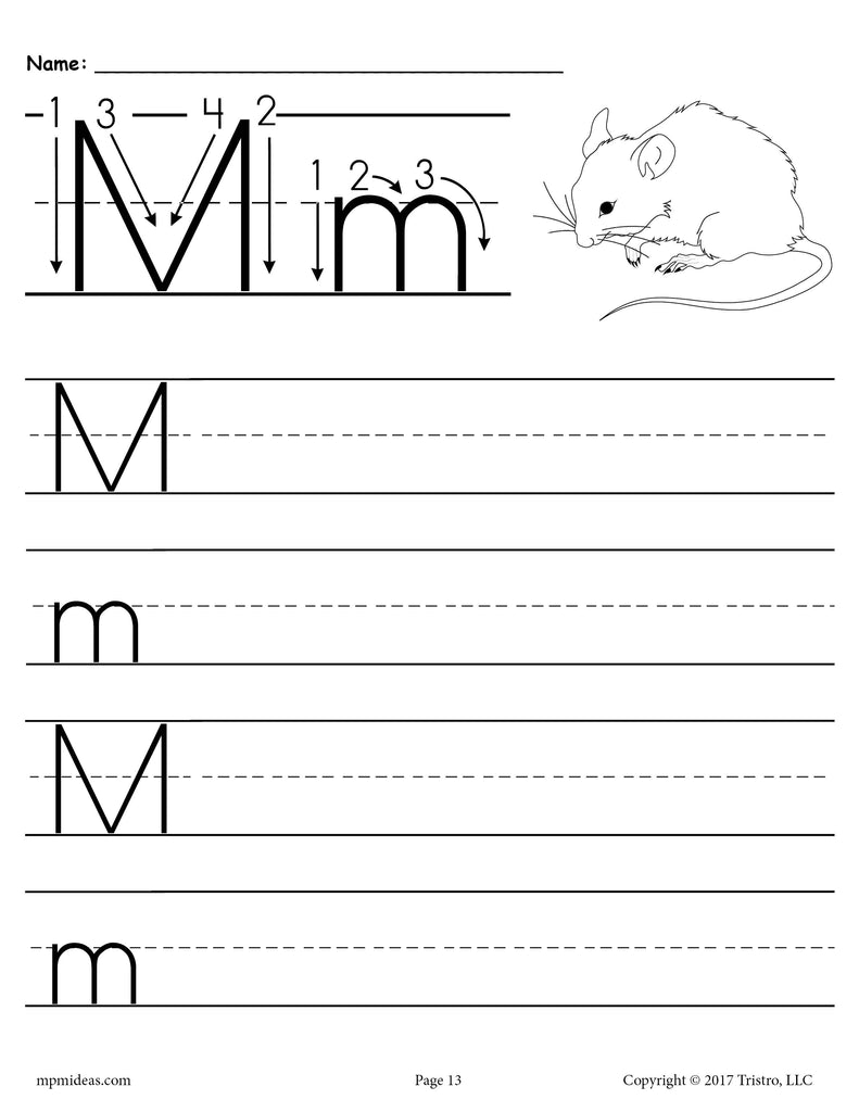 Printable letter m handwriting worksheet â