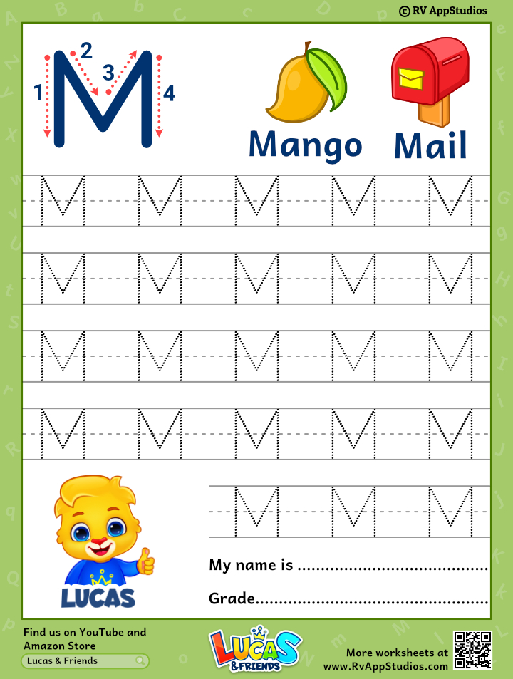 Capital letter m tracing worksheet trace uppercase letter m