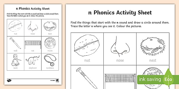 N phonics sound worksheet phonics primary resources