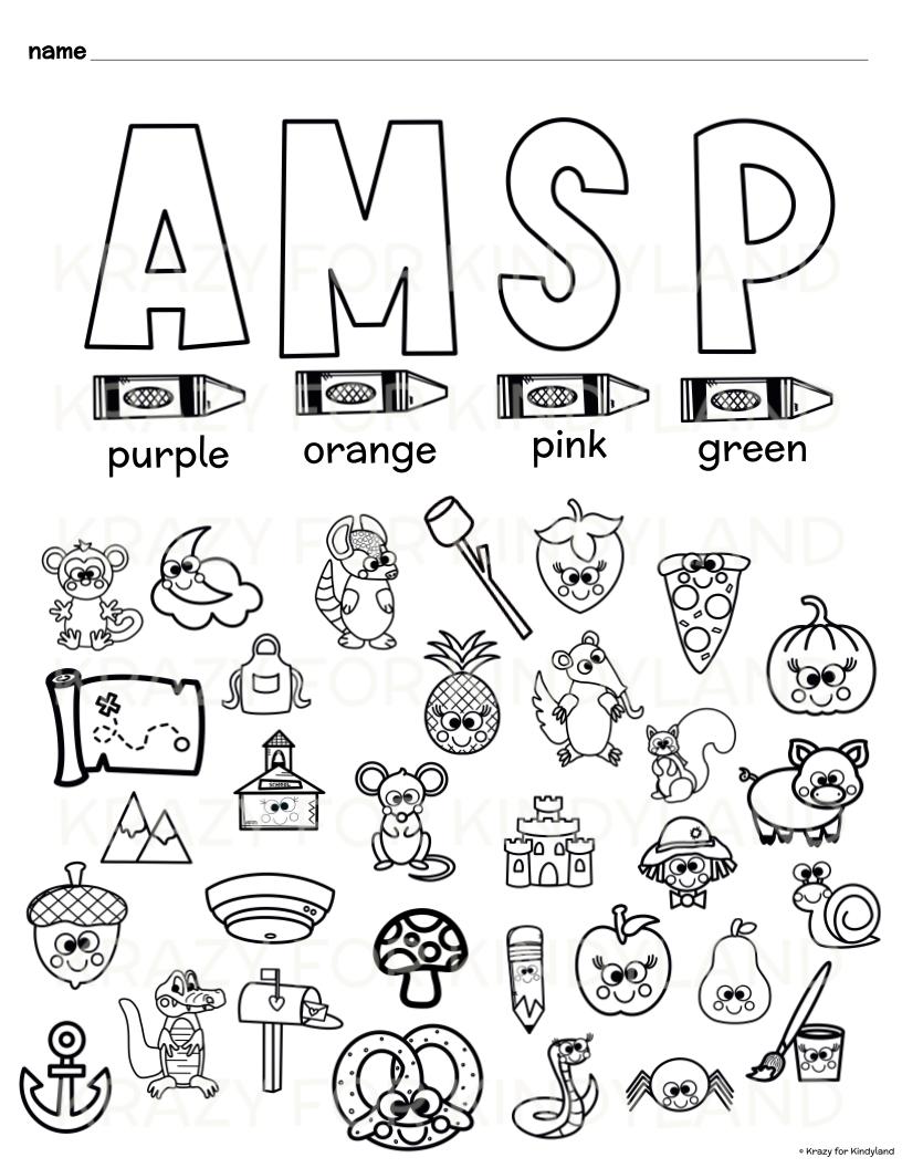 Beginning sounds coloring pages color code sort for preschool kindergarten