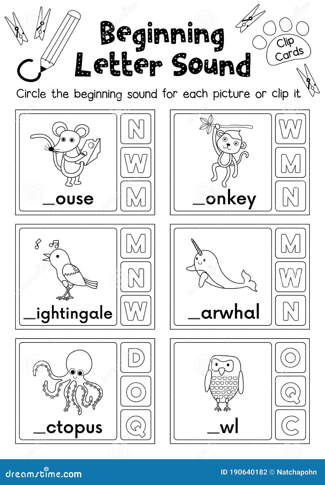 Worksheet matching vocabulary mno coloring page version stock vector