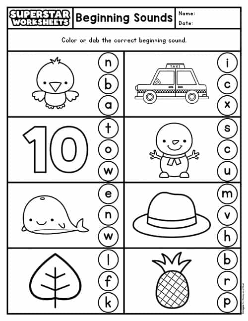 Beginning sounds worksheets