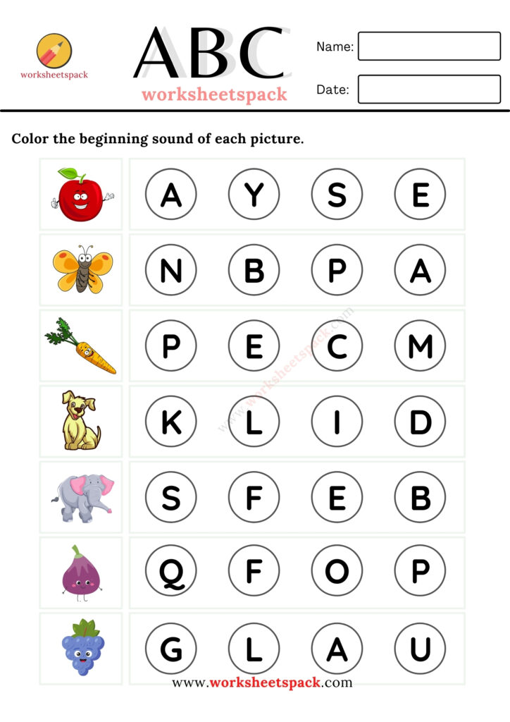 Color the beginning sound of each picture