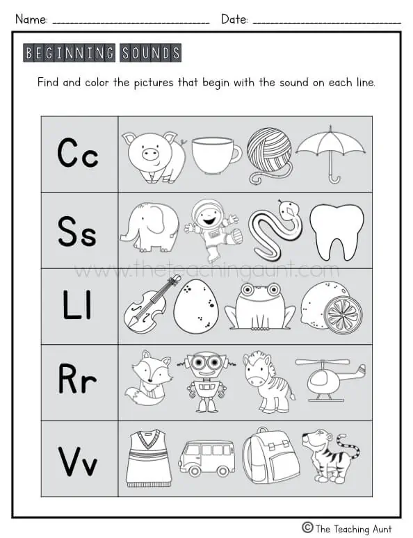 Beginning letter sounds worksheets for preschool pdf