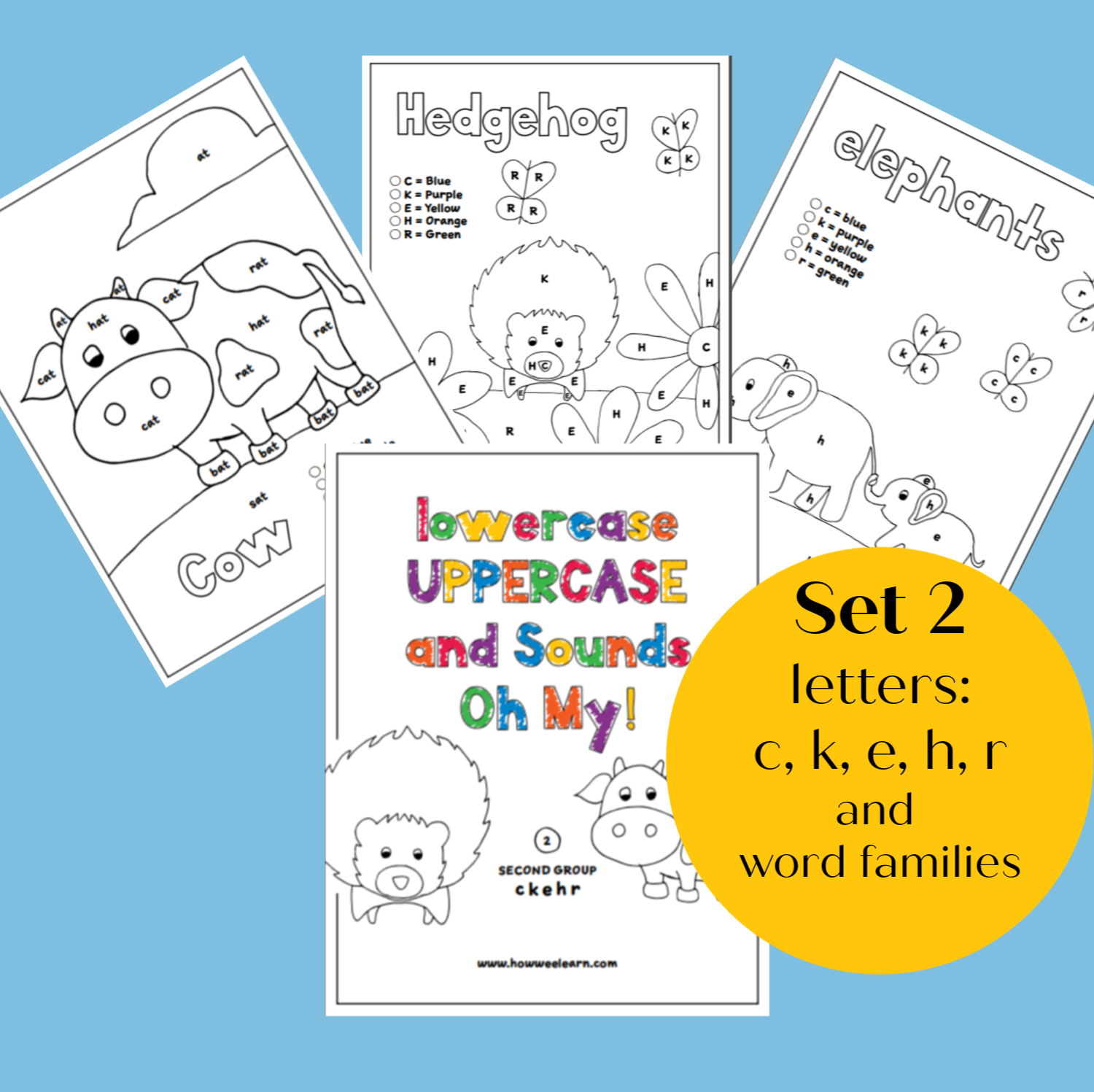 Color by letter coloring pages set letters c k e h r