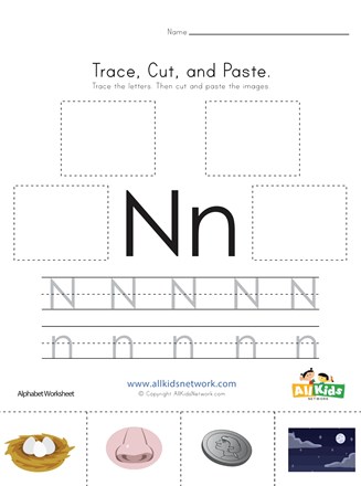 Trace cut and paste letter n worksheet all kids network