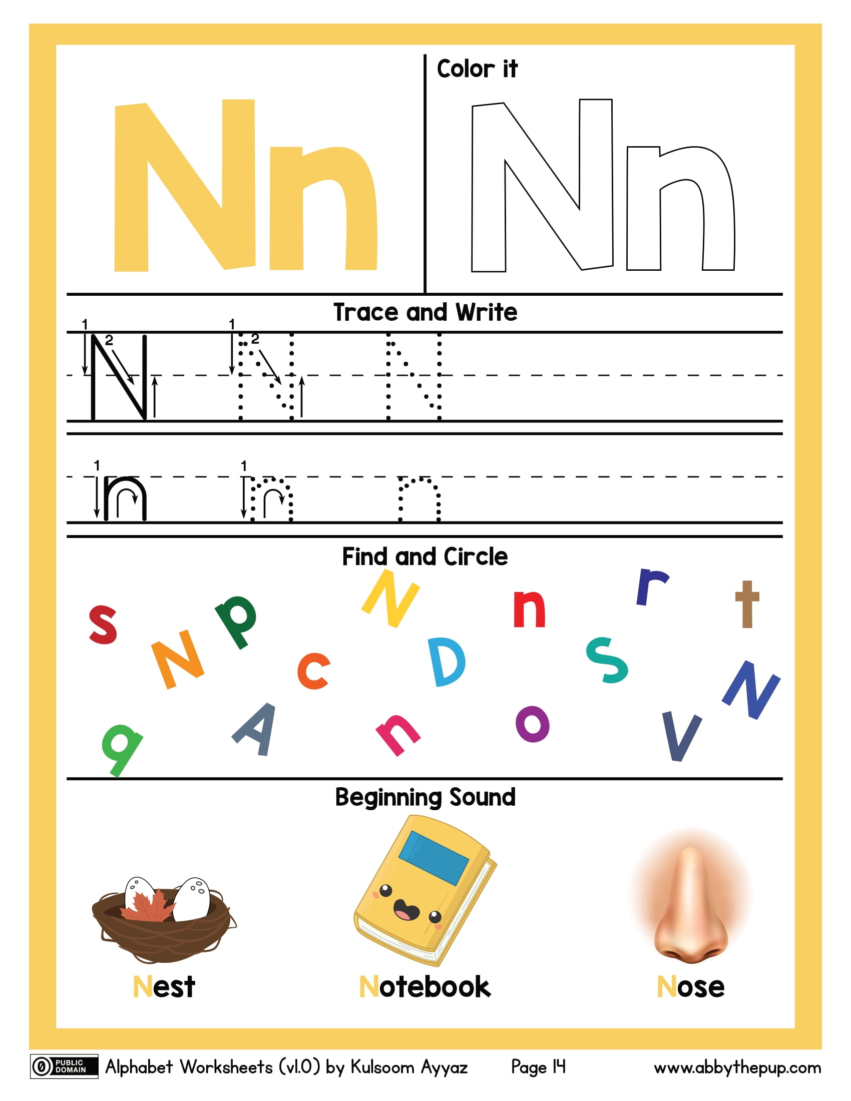 Letter n alphabet worksheet free printable puzzle games