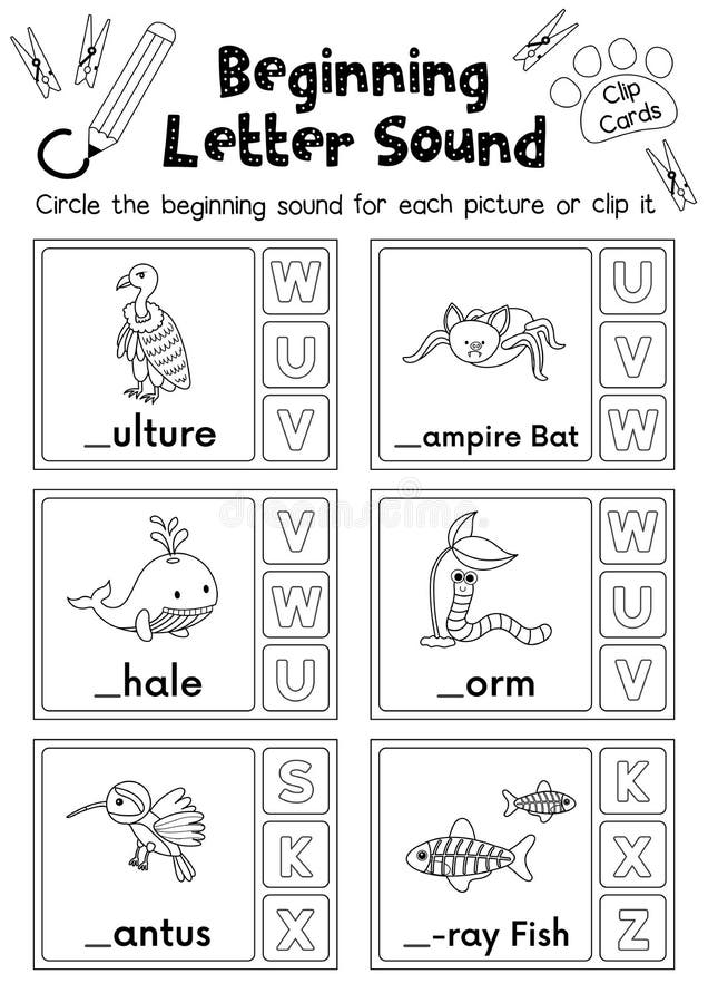 Worksheet matching vocabulary vwx coloring page version stock vector