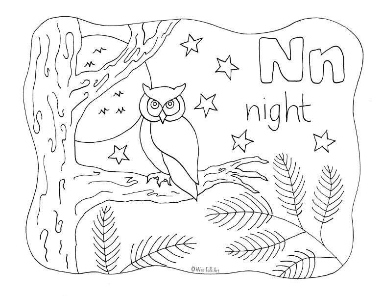 Nature alphabet coloring page letter n