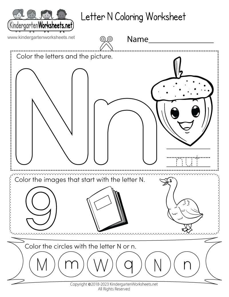 Letter n coloring worksheet