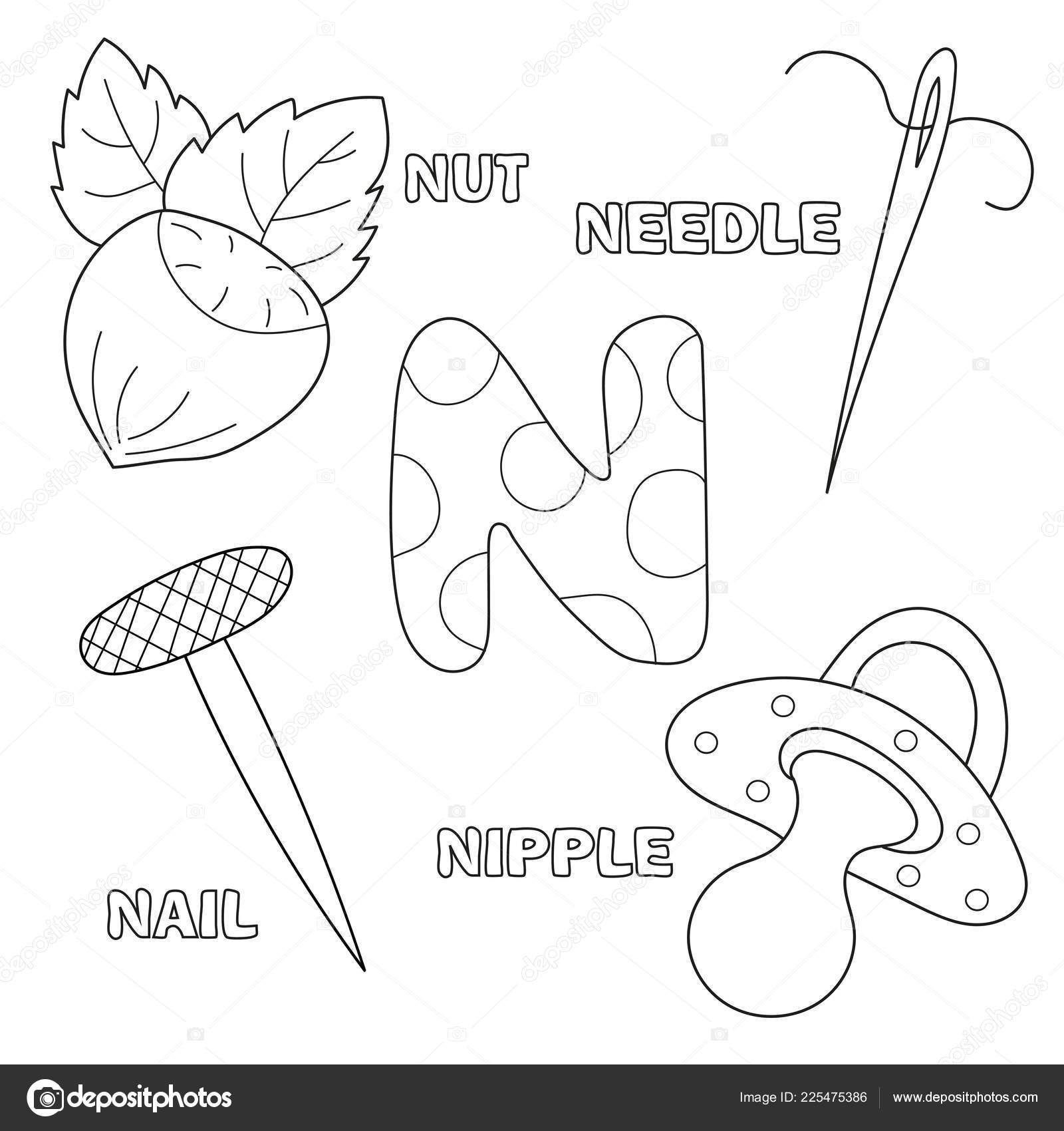 Letter n english alphabet education for children coloring book stock vector by brill