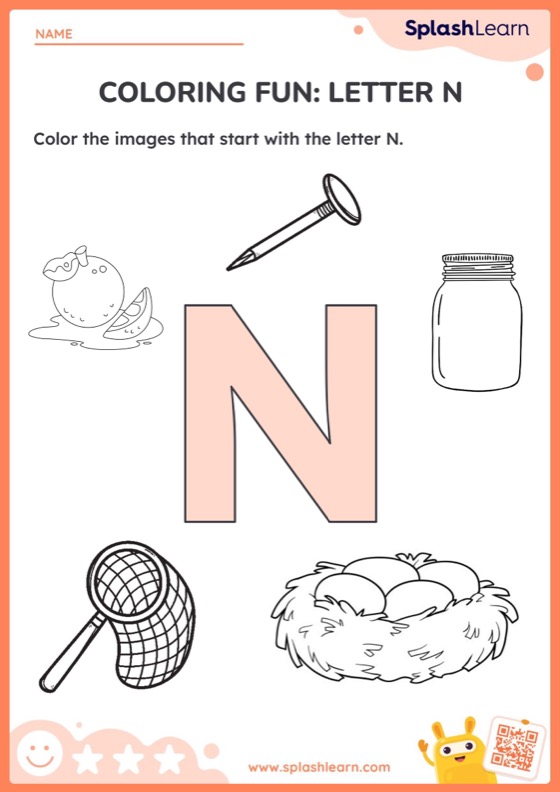 Coloring fun letter n worksheet