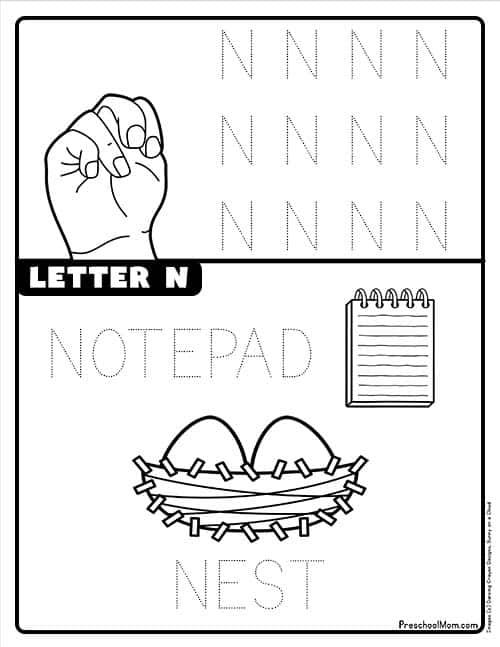 Letter n preschool printables